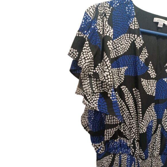 Chico's Floral Flutter Sleeve Maxi Dress Women's Size 8 Four-teir Bottom - Picture 5 of 10